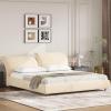 Christopher Knight Home Olimo Upholstered King Bed, Soft Fabric King Headboard and Bed Frame, Two Large Adjustable Pillows, Slats Panel Support, No Spring Box Needed, Easy Assembly, 800lbs Beige(Beige)