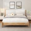 Christopher Knight Home Raven Modern Queen Size Bed Frame with Upholstered Headboard, Natural Wood Queen Size Platform Bed Frame and Headboard, No Box Spring Needed, Easy Assembly, White+Natural(King (U.S. Standard))