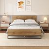 Christopher Knight Home Skyles Wood King Size Bed, MDF King Size Headboard, Platform Bed, MDF Headboard and Footboard, Wood and Iron Frame, Slat Panel Support, Easy Assembly, 650lbs Natural+Black(Queen)
