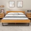 Christopher Knight Home Skyles Wood Queen Size Bed, Slat Panel Queen Size Headboard, Pine Wood Platform Bed, Open Back Headboard, Iron Legs, No Box Spring Needed, Easy Assembly, 650lbs Natural+Black(Queen)