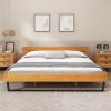 Christopher Knight Home Skyles Wood Queen Size Bed, Slat Panel Queen Size Headboard, Pine Wood Platform Bed, Open Back Headboard, Iron Legs, No Box Spring Needed, Easy Assembly, 650lbs Natural+Black(King)