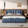 Christopher Knight Home Svanta King Size Upholstered Bed Frame, Modern Faux Leather Bed Frame with Wingback Headboard, Upholstered Platform Bed with Wavy Footboard, No Spring Box Needed, Antique Blue(Antique Blue)