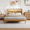 Christopher Knight Home Tamken Mid Century Modern Queen Bed Frame with Headboard, Rubber Wood Platform Bed Frame, Solid and Stable Bedframe, Slats Panel Support, No Box Spring Needed, Natural(Queen Size)