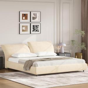 Christopher Knight Home Olimo Upholstered King Bed, Soft Fabric King Headboard and Bed Frame, Two Large Adjustable Pillows, Slats Panel Support, No Spring Box Needed, Easy Assembly, 800lbs Beige(Beige)