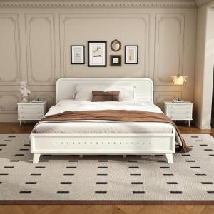 Christopher Knight Home Skyles King Size Bed, King Size Platform Bed, Pind Wood Headboard and Footboard, Wooden Headboard, No Box Spring Needed, Slats Panel Support, Rustic Openwork Design, Natural(White)