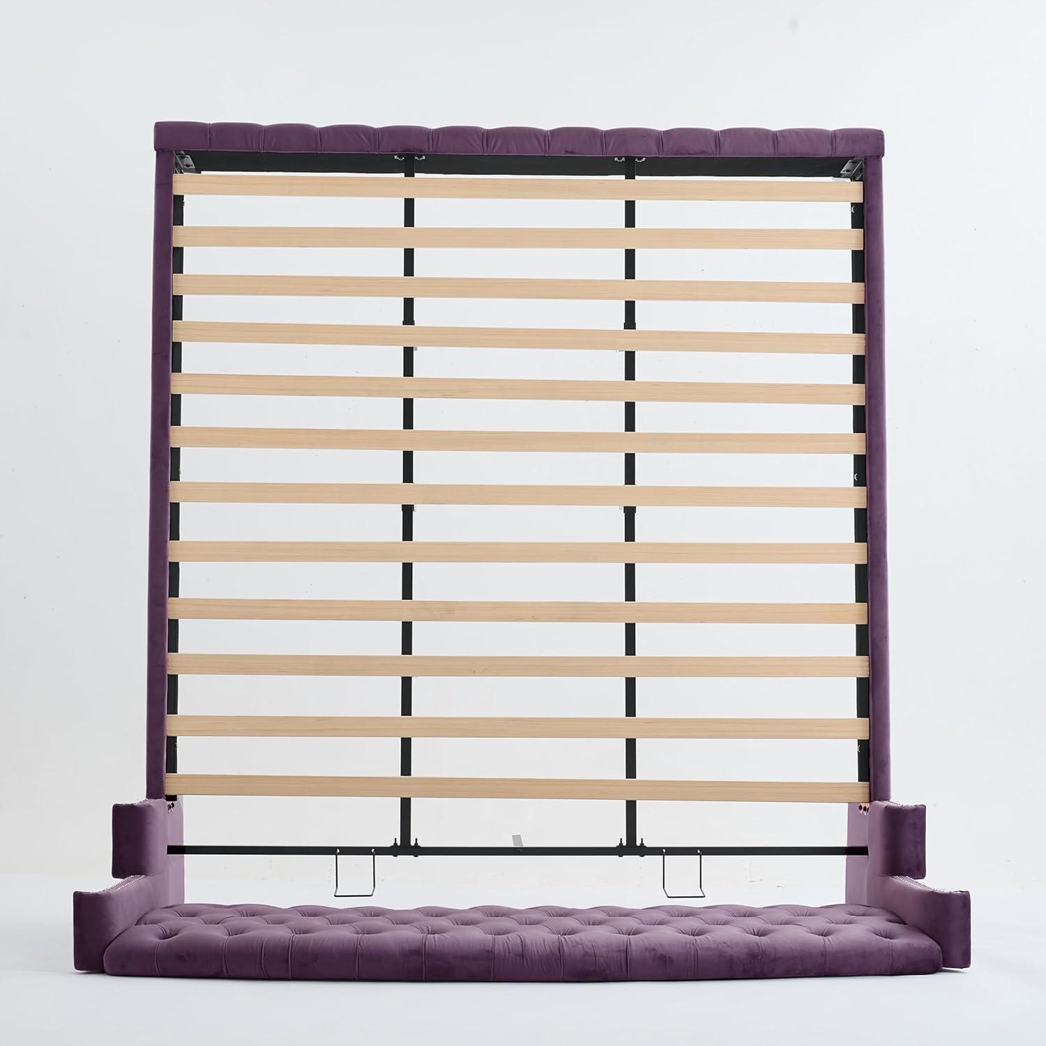 image:imageChristopher Knight Home Averil Modern King Size Platform Bed Frame with Velvet Upholstered Headboard Wooden King Size Bed Frame with Wingback Headboard No Box Spring Needed Easy Assembly CreamPurple
