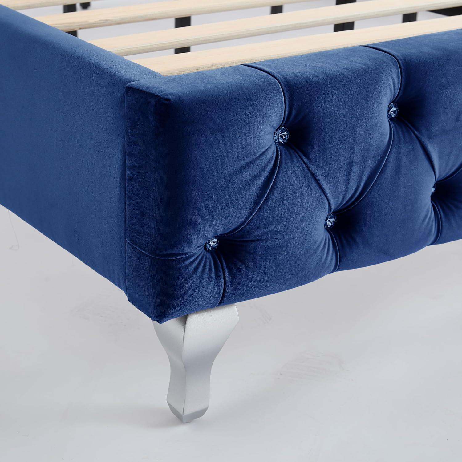 image:imageChristopher Knight Home Averil Modern King Size Platform Bed Frame with Velvet Upholstered Headboard Wooden King Size Bed Frame with Wingback Headboard No Box Spring Needed Easy Assembly CreamNavy Blue