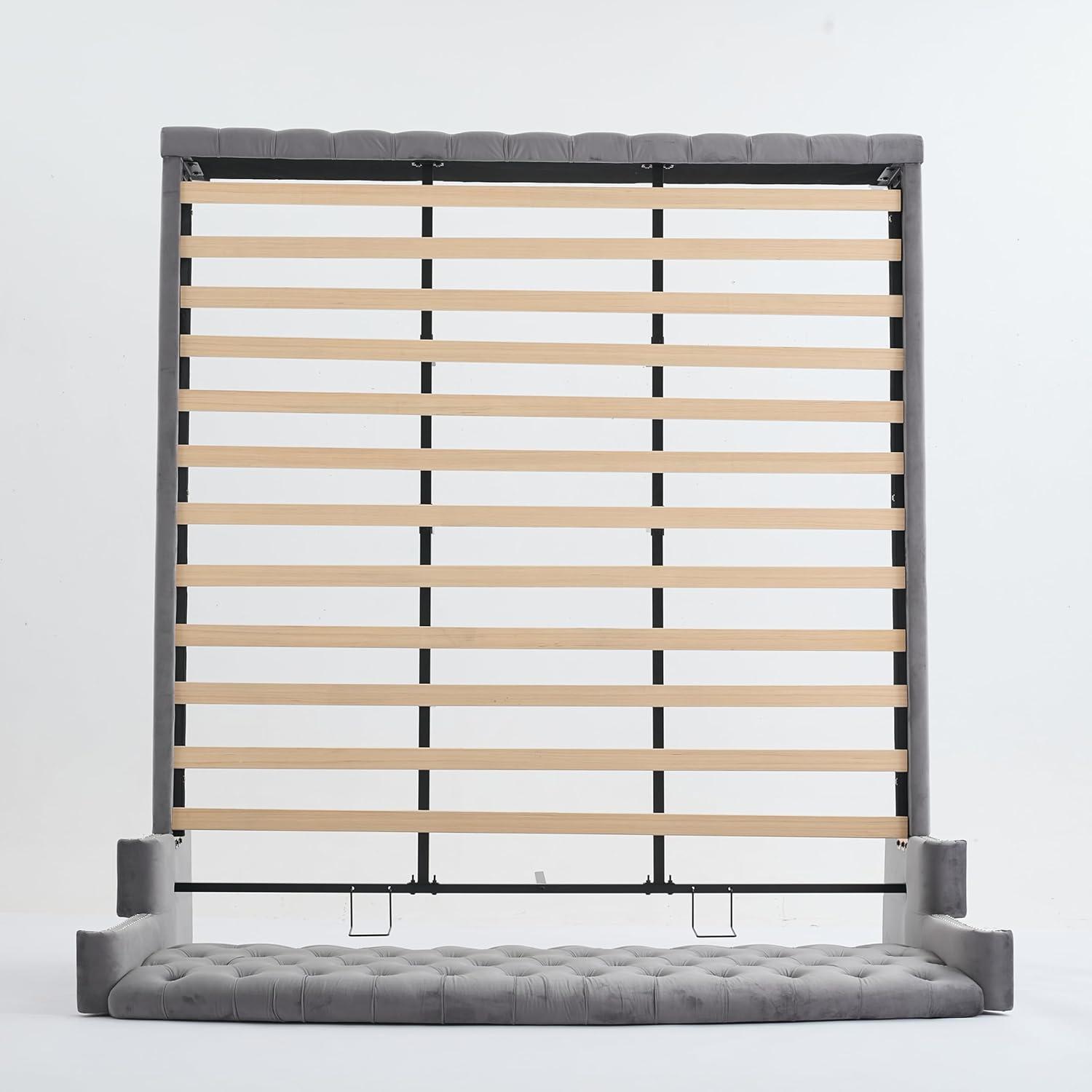 image:imageChristopher Knight Home Averil Modern King Size Platform Bed Frame with Velvet Upholstered Headboard Wooden King Size Bed Frame with Wingback Headboard No Box Spring Needed Easy Assembly CreamDark Grey