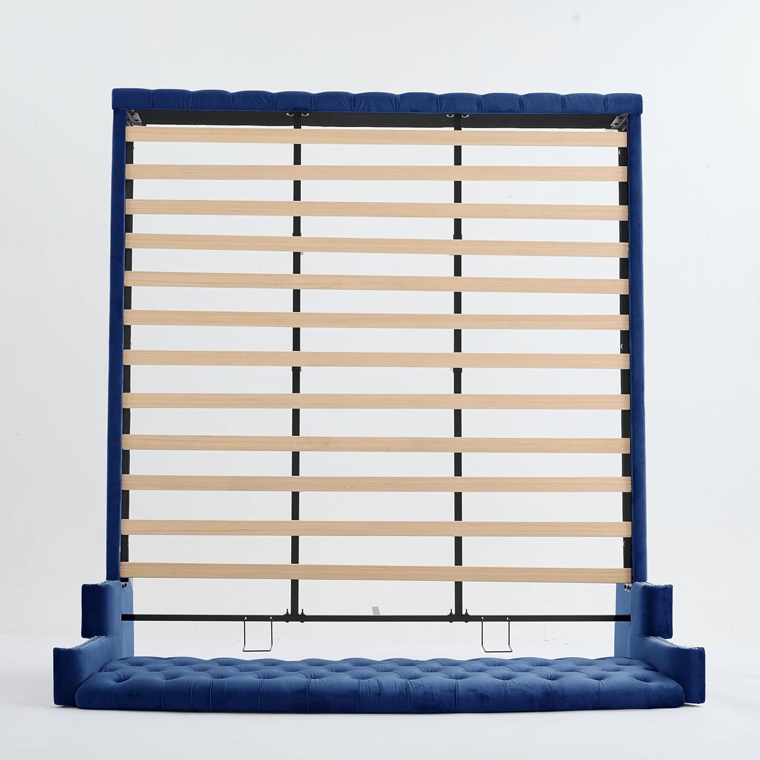 image:imageChristopher Knight Home Averil Modern King Size Platform Bed Frame with Velvet Upholstered Headboard Wooden King Size Bed Frame with Wingback Headboard No Box Spring Needed Easy Assembly CreamNavy Blue