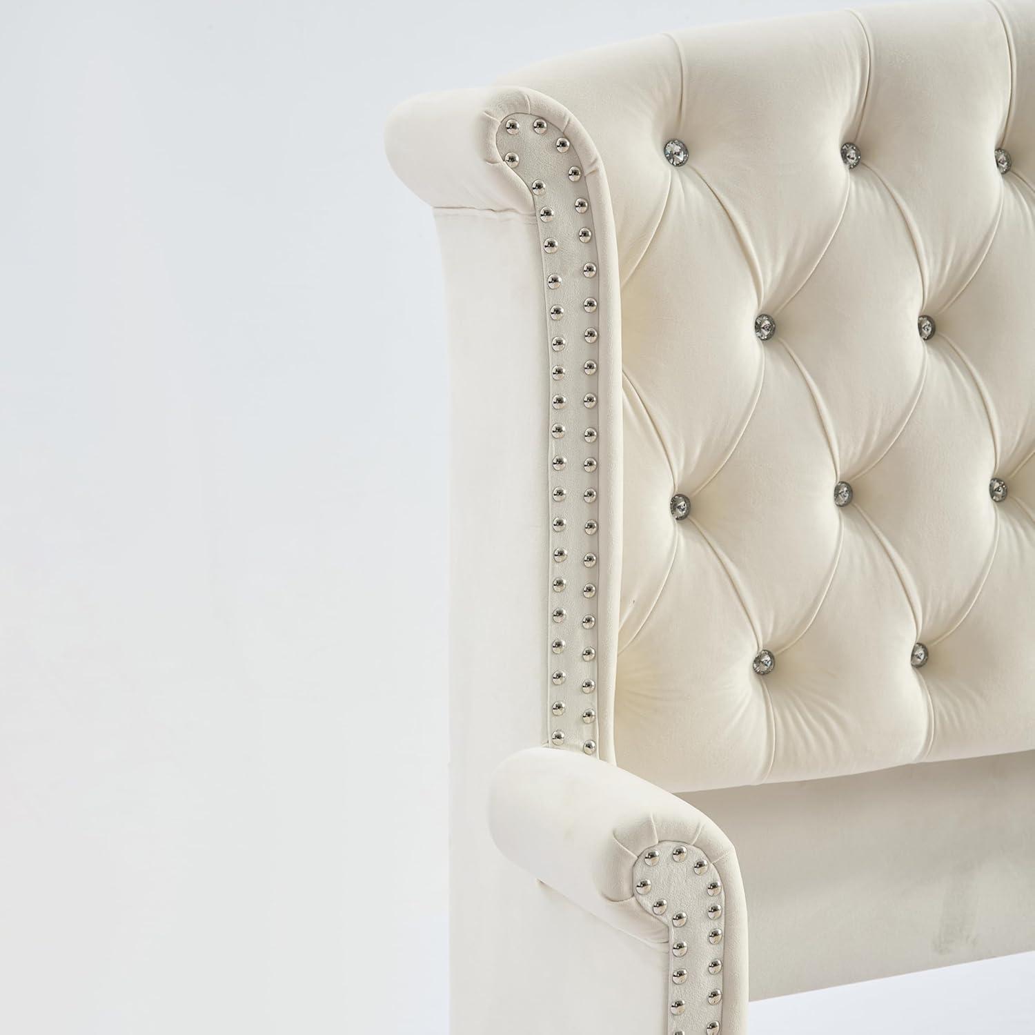 image:imageChristopher Knight Home Averil Modern King Size Platform Bed Frame with Velvet Upholstered Headboard Wooden King Size Bed Frame with Wingback Headboard No Box Spring Needed Easy Assembly CreamCream