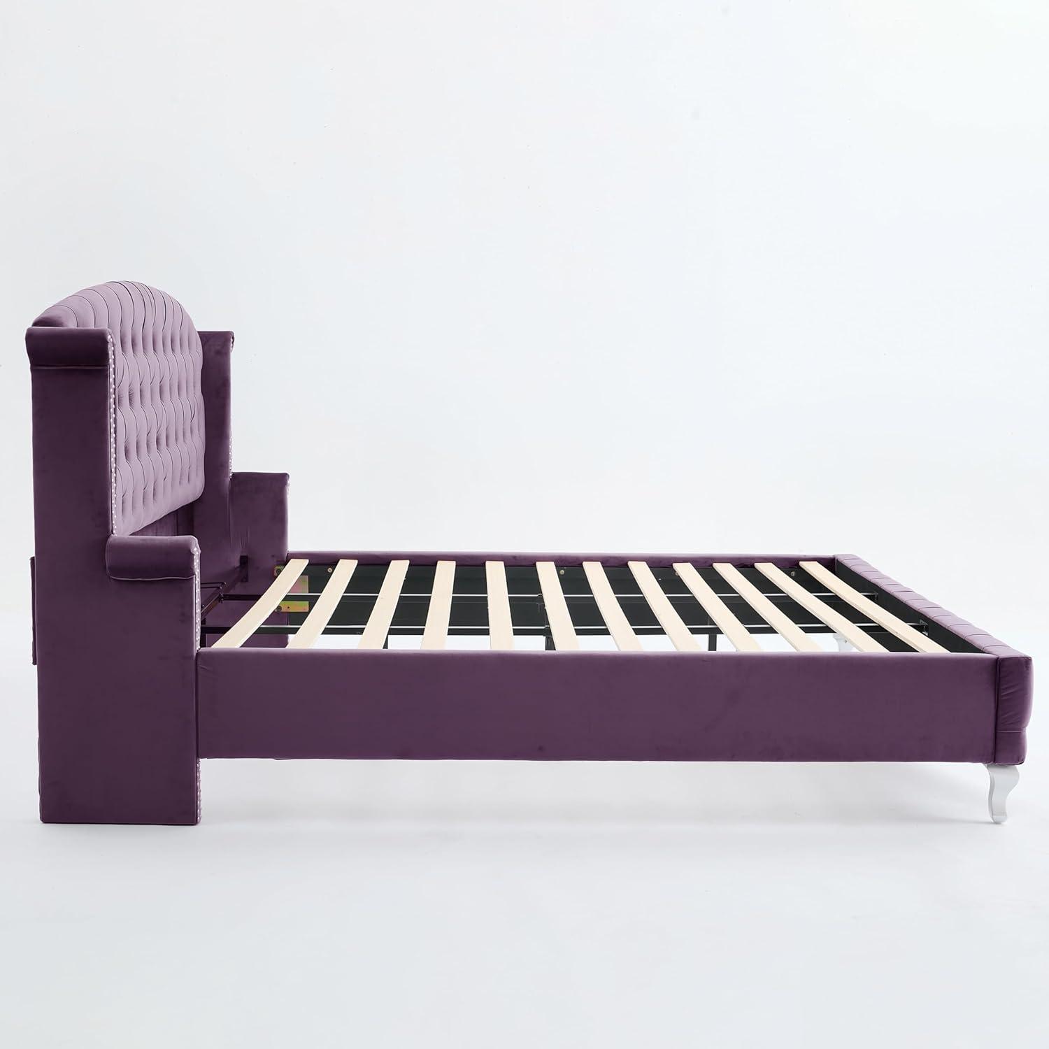 image:imageChristopher Knight Home Averil Modern King Size Platform Bed Frame with Velvet Upholstered Headboard Wooden King Size Bed Frame with Wingback Headboard No Box Spring Needed Easy Assembly CreamPurple