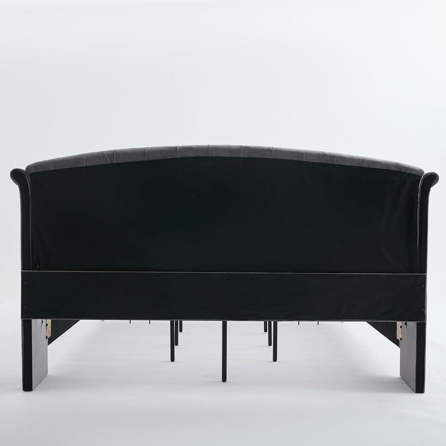 image:imageChristopher Knight Home Averil Modern King Size Platform Bed Frame with Velvet Upholstered Headboard Wooden King Size Bed Frame with Wingback Headboard No Box Spring Needed Easy Assembly CreamDark Grey