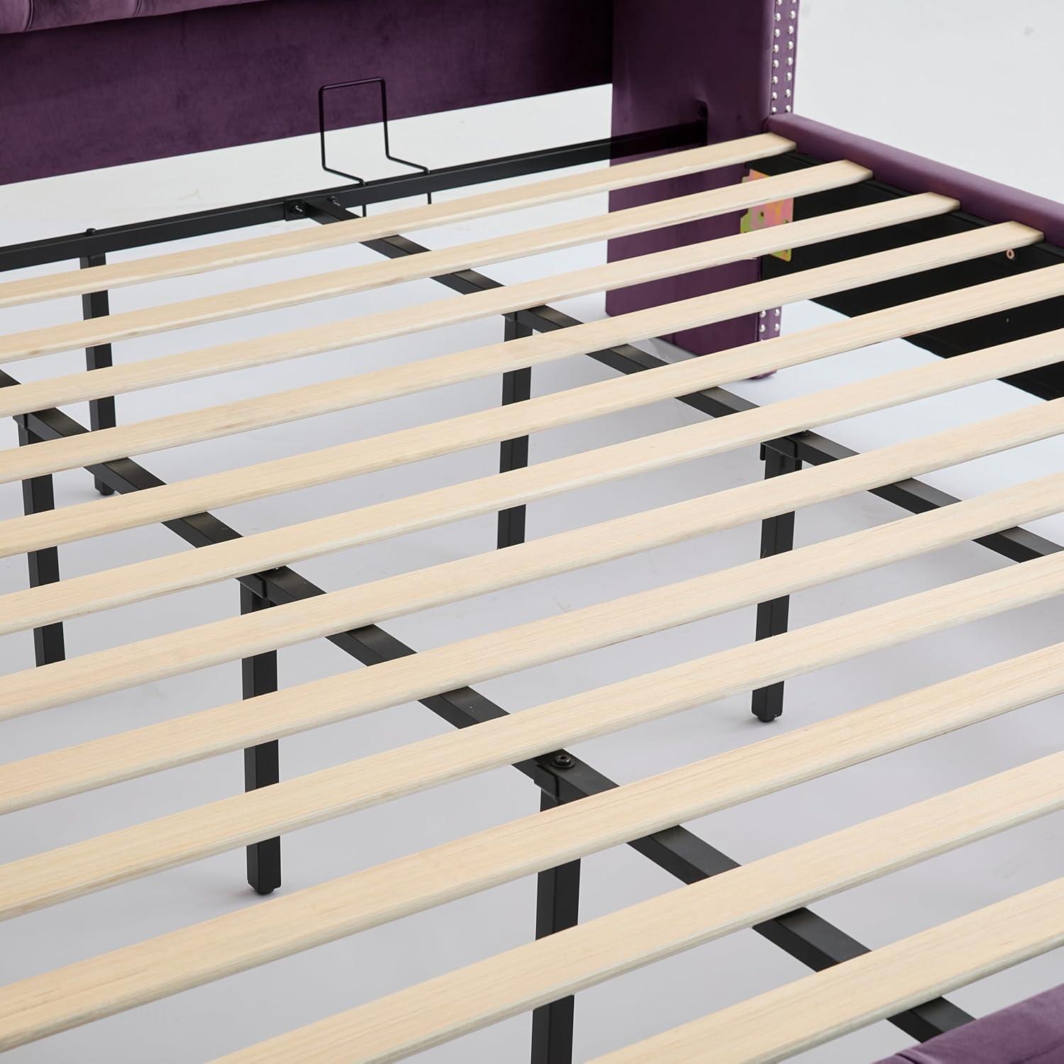 image:imageChristopher Knight Home Averil Modern King Size Platform Bed Frame with Velvet Upholstered Headboard Wooden King Size Bed Frame with Wingback Headboard No Box Spring Needed Easy Assembly CreamPurple