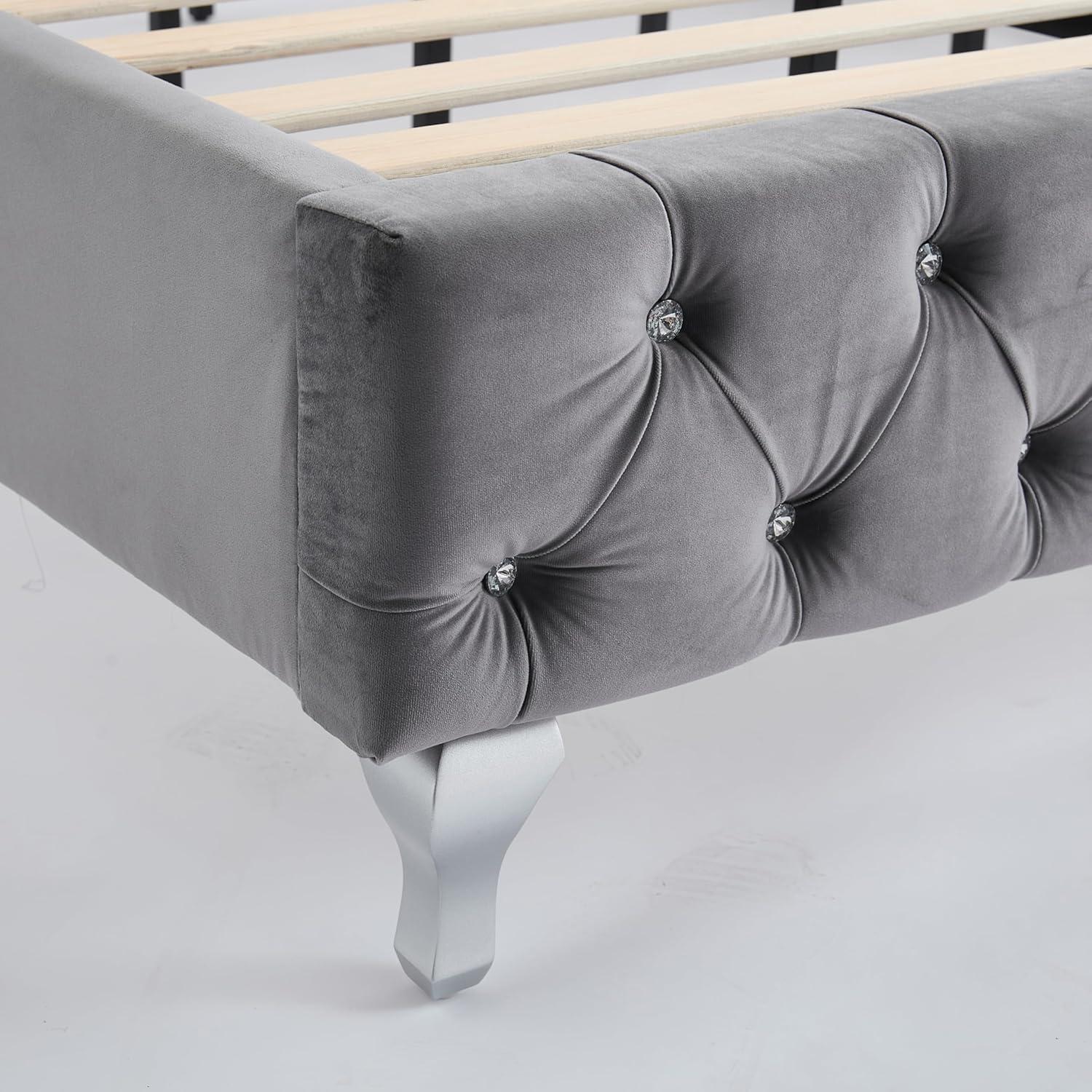 image:imageChristopher Knight Home Averil Modern King Size Platform Bed Frame with Velvet Upholstered Headboard Wooden King Size Bed Frame with Wingback Headboard No Box Spring Needed Easy Assembly CreamDark Grey