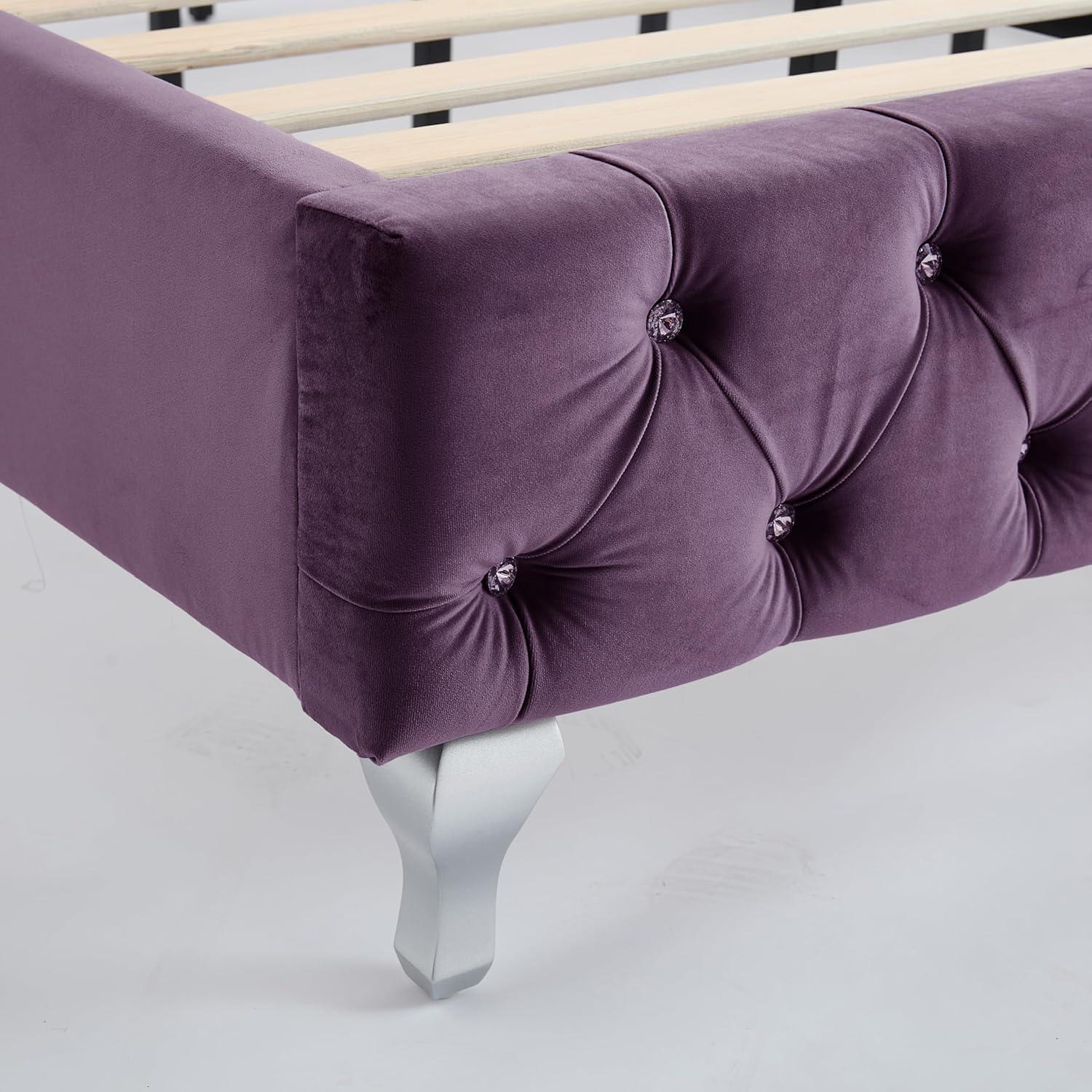 image:imageChristopher Knight Home Averil Modern King Size Platform Bed Frame with Velvet Upholstered Headboard Wooden King Size Bed Frame with Wingback Headboard No Box Spring Needed Easy Assembly CreamPurple