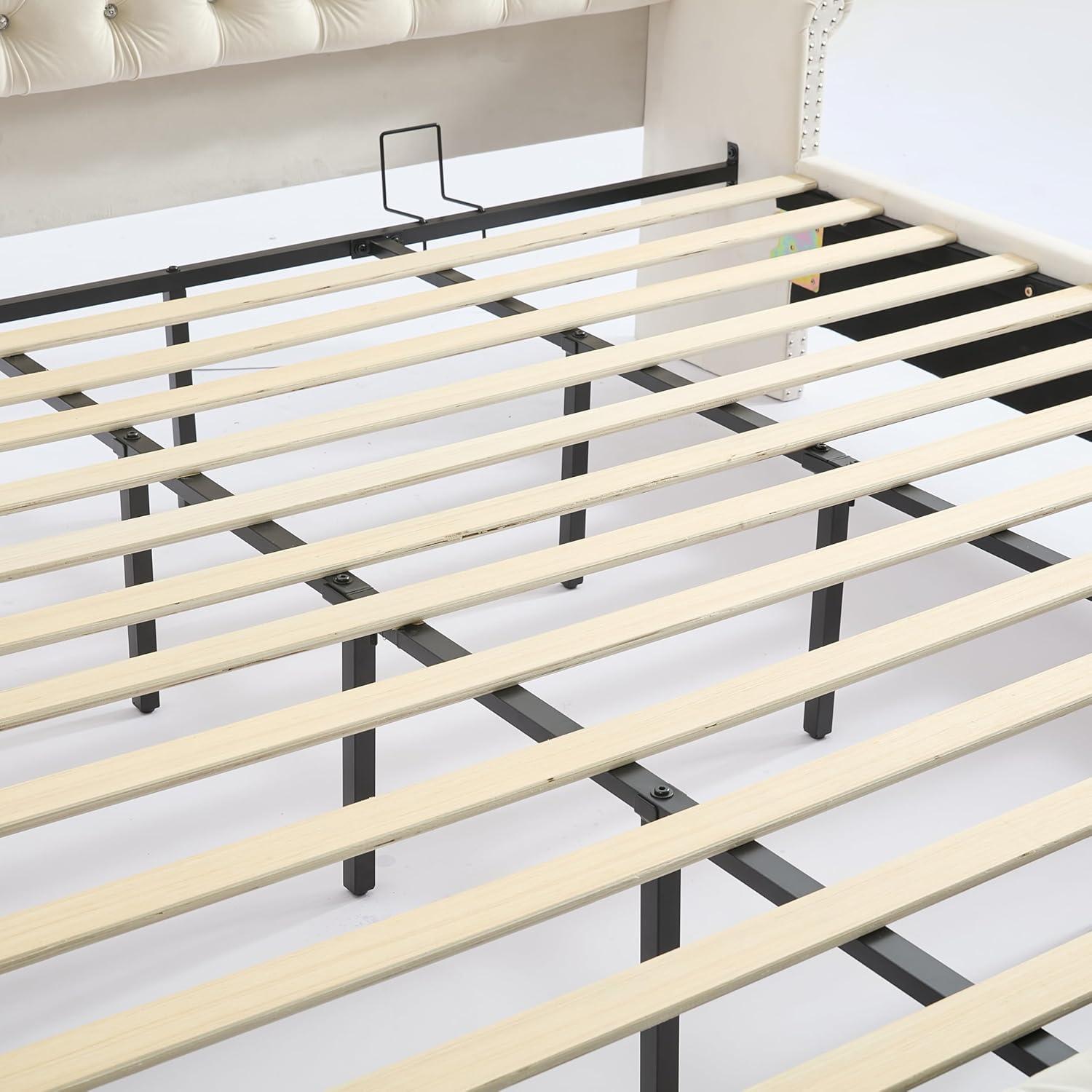 image:imageChristopher Knight Home Averil Modern King Size Platform Bed Frame with Velvet Upholstered Headboard Wooden King Size Bed Frame with Wingback Headboard No Box Spring Needed Easy Assembly CreamCream