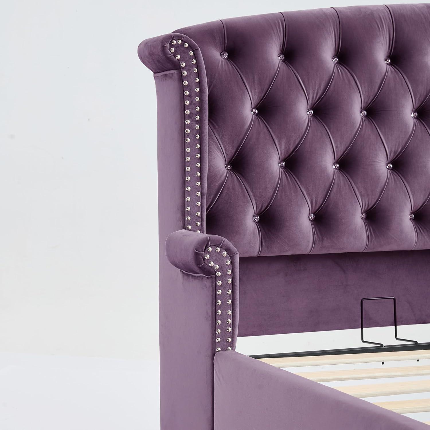 image:imageChristopher Knight Home Averil Modern King Size Platform Bed Frame with Velvet Upholstered Headboard Wooden King Size Bed Frame with Wingback Headboard No Box Spring Needed Easy Assembly CreamPurple