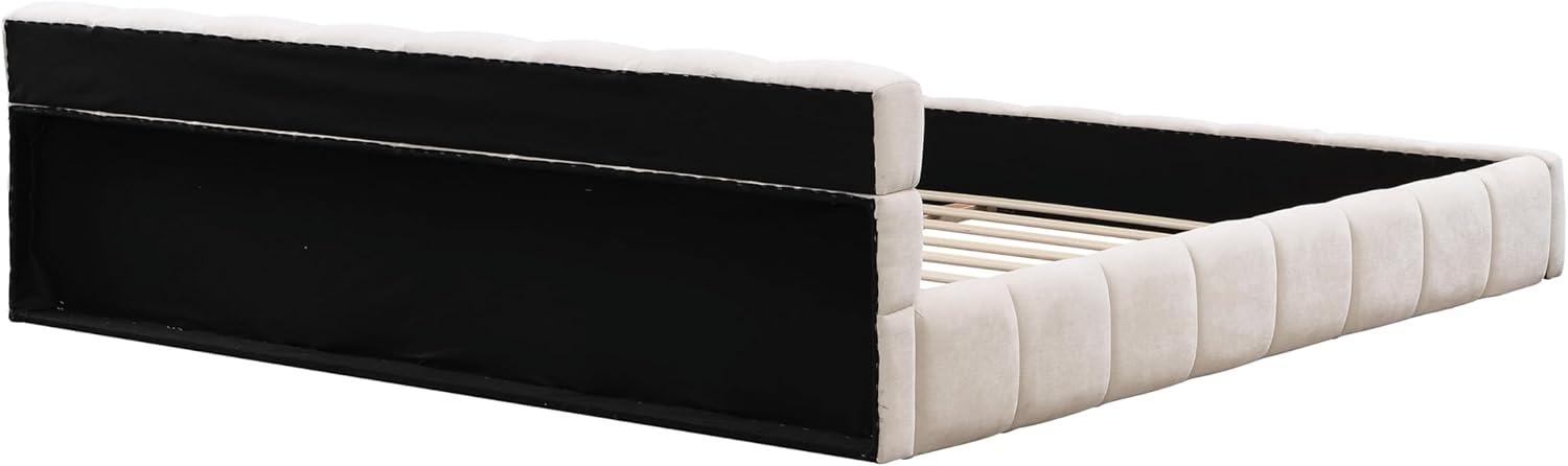 image:imageChristopher Knight Home Bettine King Size Bed Frame with Checkerboard Design Headboard Elegant Chenille Upholstered Bed Wooden Slats Easy Assembly Platform Bed No Box Spring Needed Beige