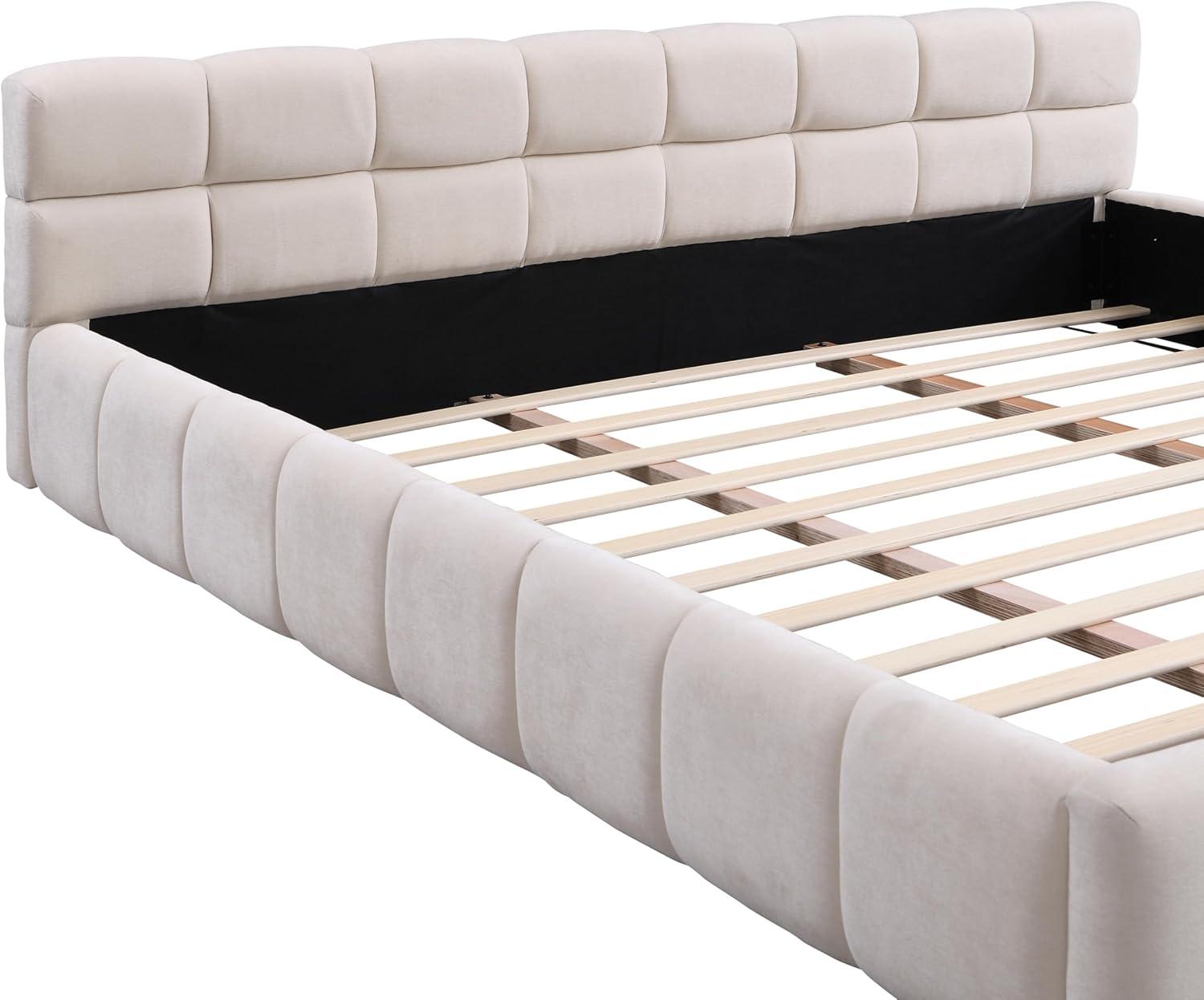 image:imageChristopher Knight Home Bettine King Size Bed Frame with Checkerboard Design Headboard Elegant Chenille Upholstered Bed Wooden Slats Easy Assembly Platform Bed No Box Spring Needed Beige