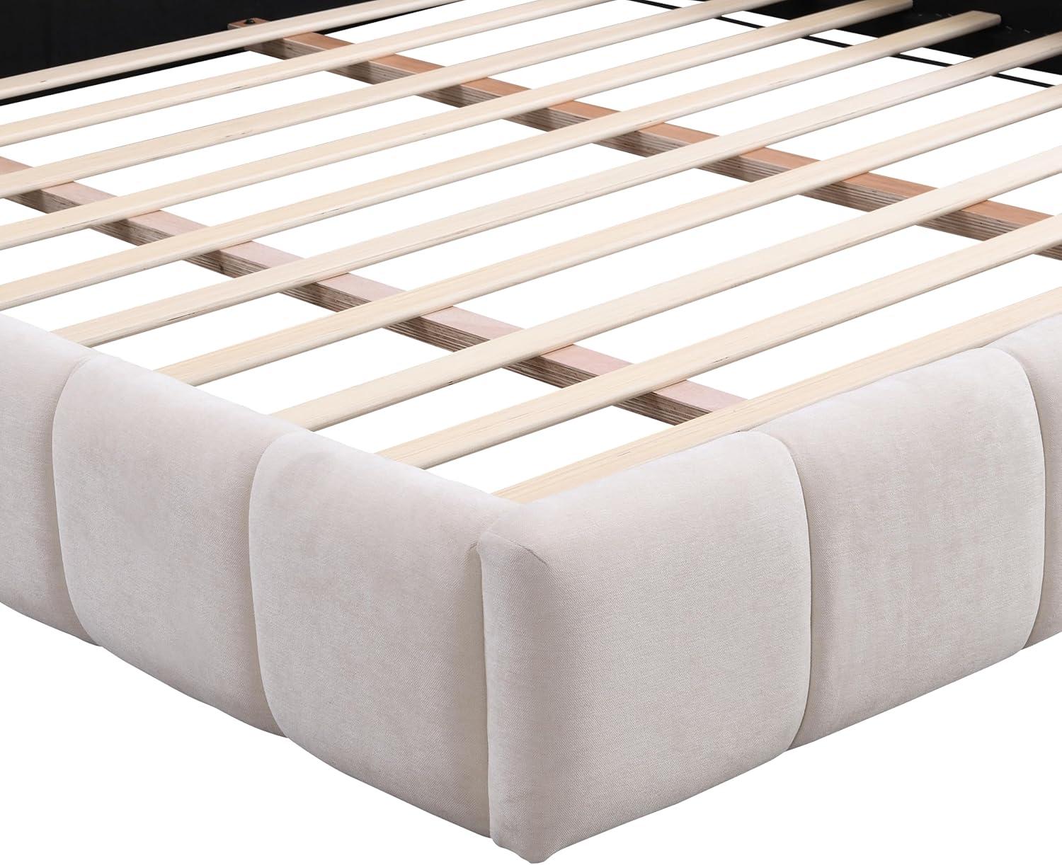 image:imageChristopher Knight Home Bettine King Size Bed Frame with Checkerboard Design Headboard Elegant Chenille Upholstered Bed Wooden Slats Easy Assembly Platform Bed No Box Spring Needed Beige