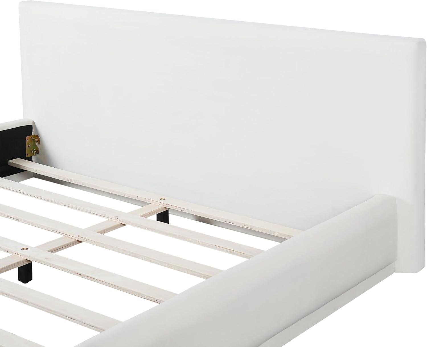 image:imageChristopher Knight Home Bettine Velvet Queen Size Headboard and Bed Frame Rectangular Queen Size Bed Upholstered Headboard Slats Panel Support Platform No Box Spring Needed Easy Assembly White