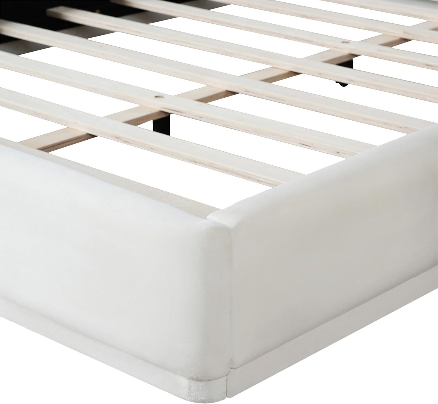 image:imageChristopher Knight Home Bettine Velvet Queen Size Headboard and Bed Frame Rectangular Queen Size Bed Upholstered Headboard Slats Panel Support Platform No Box Spring Needed Easy Assembly White