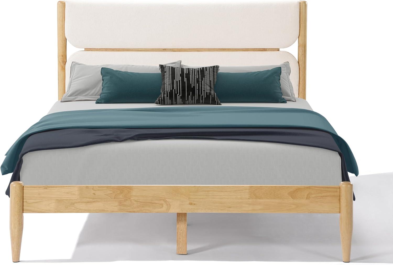 image:imageChristopher Knight Home Blitz Queen Bed Frame with Fleece Upholstered Headboard Rubber Wood Platform Bed Frame Solid and Stable Bedframe Slats Panel Support No Box Spring Needed IvoryQueen Size