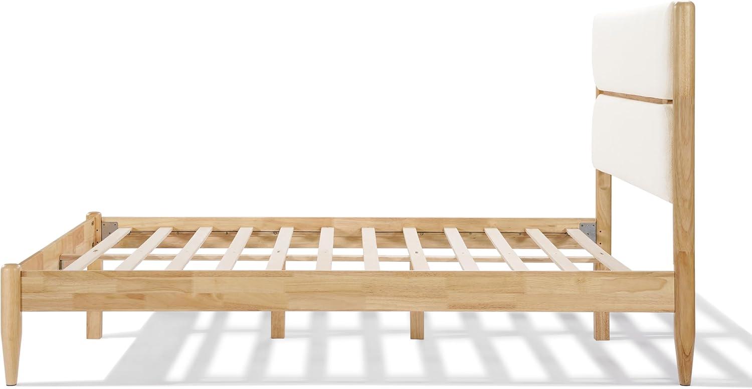 image:imageChristopher Knight Home Blitz Queen Bed Frame with Fleece Upholstered Headboard Rubber Wood Platform Bed Frame Solid and Stable Bedframe Slats Panel Support No Box Spring Needed IvoryQueen Size