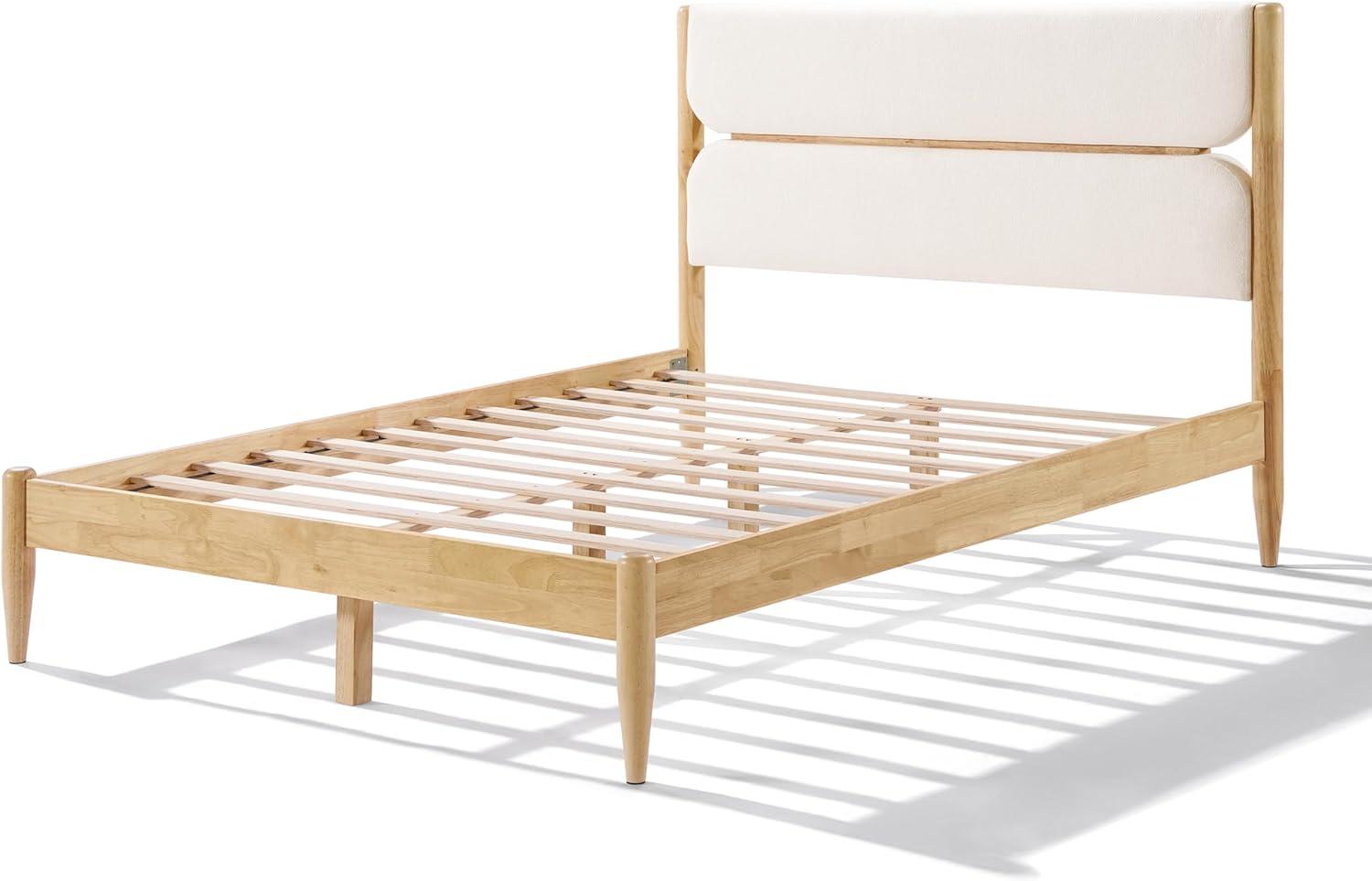 image:imageChristopher Knight Home Blitz Queen Bed Frame with Fleece Upholstered Headboard Rubber Wood Platform Bed Frame Solid and Stable Bedframe Slats Panel Support No Box Spring Needed IvoryQueen Size
