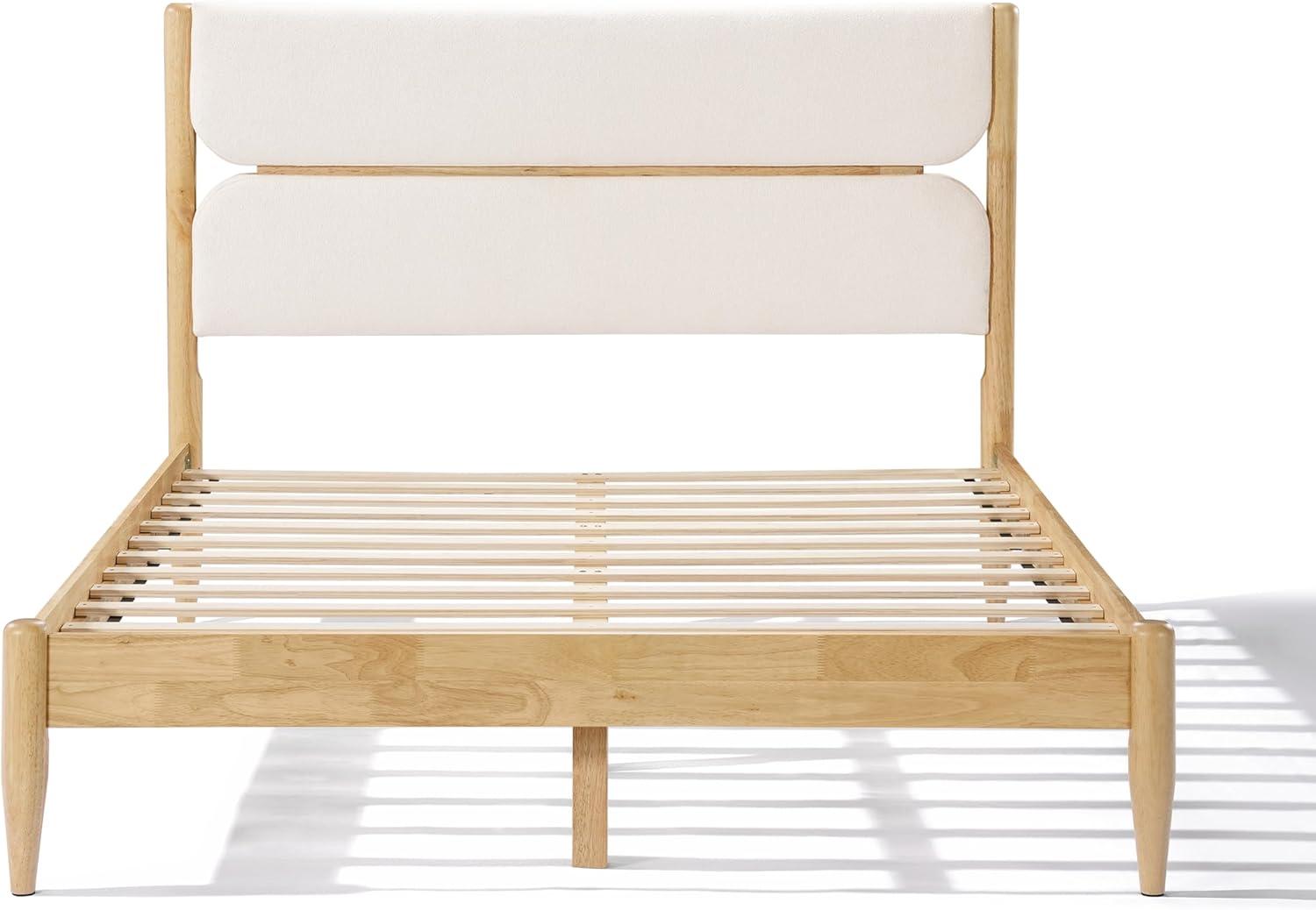 image:imageChristopher Knight Home Blitz Queen Bed Frame with Fleece Upholstered Headboard Rubber Wood Platform Bed Frame Solid and Stable Bedframe Slats Panel Support No Box Spring Needed IvoryQueen Size
