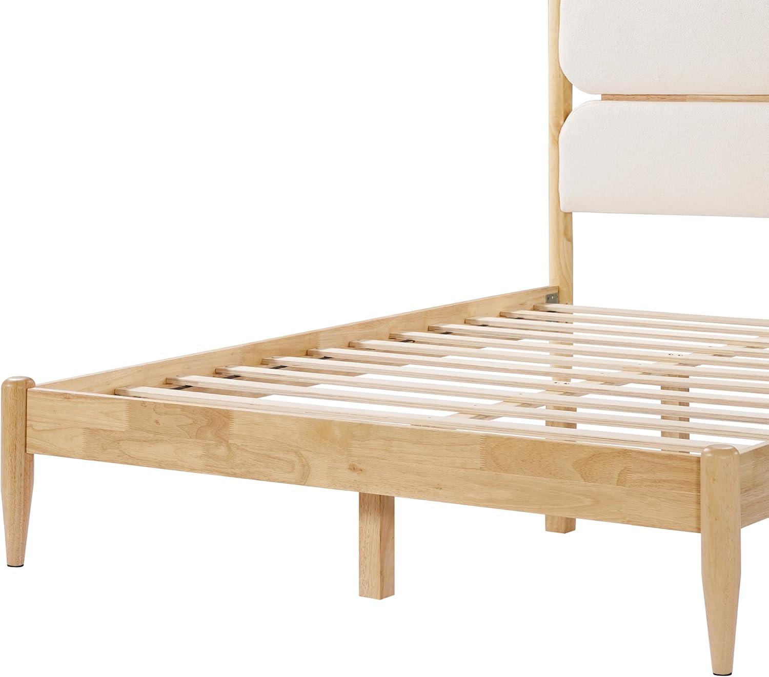 image:imageChristopher Knight Home Blitz Queen Bed Frame with Fleece Upholstered Headboard Rubber Wood Platform Bed Frame Solid and Stable Bedframe Slats Panel Support No Box Spring Needed IvoryQueen Size