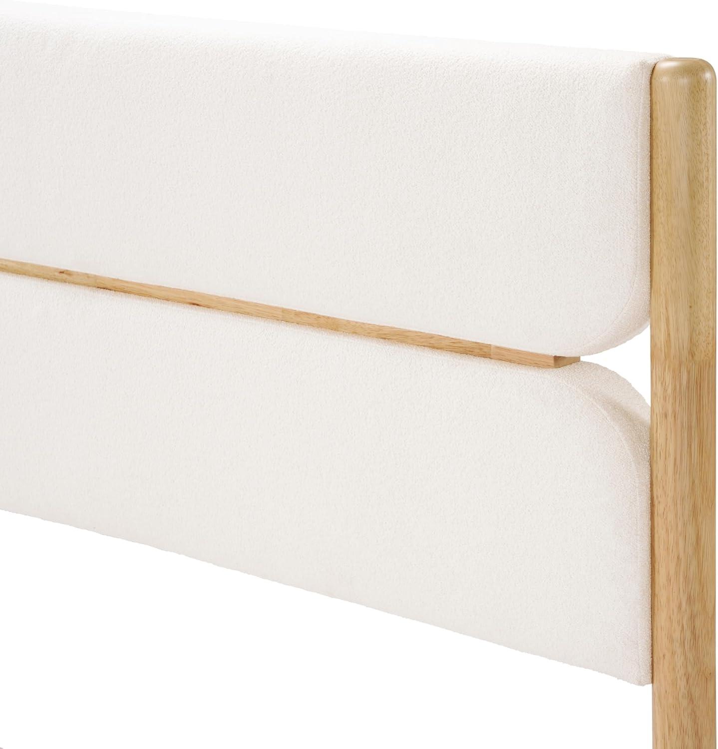image:imageChristopher Knight Home Blitz Queen Bed Frame with Fleece Upholstered Headboard Rubber Wood Platform Bed Frame Solid and Stable Bedframe Slats Panel Support No Box Spring Needed IvoryQueen Size