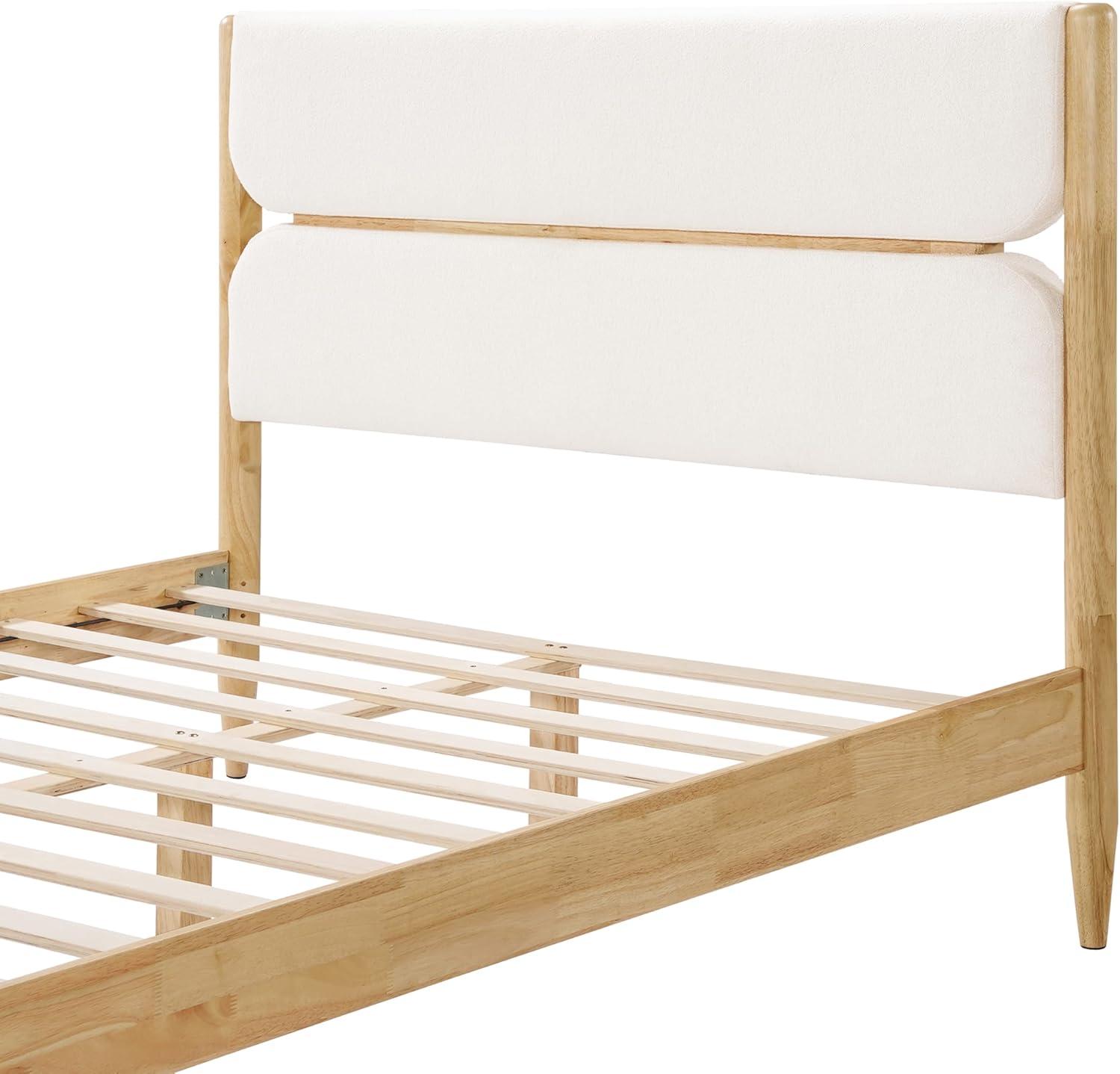 image:imageChristopher Knight Home Blitz Queen Bed Frame with Fleece Upholstered Headboard Rubber Wood Platform Bed Frame Solid and Stable Bedframe Slats Panel Support No Box Spring Needed IvoryQueen Size