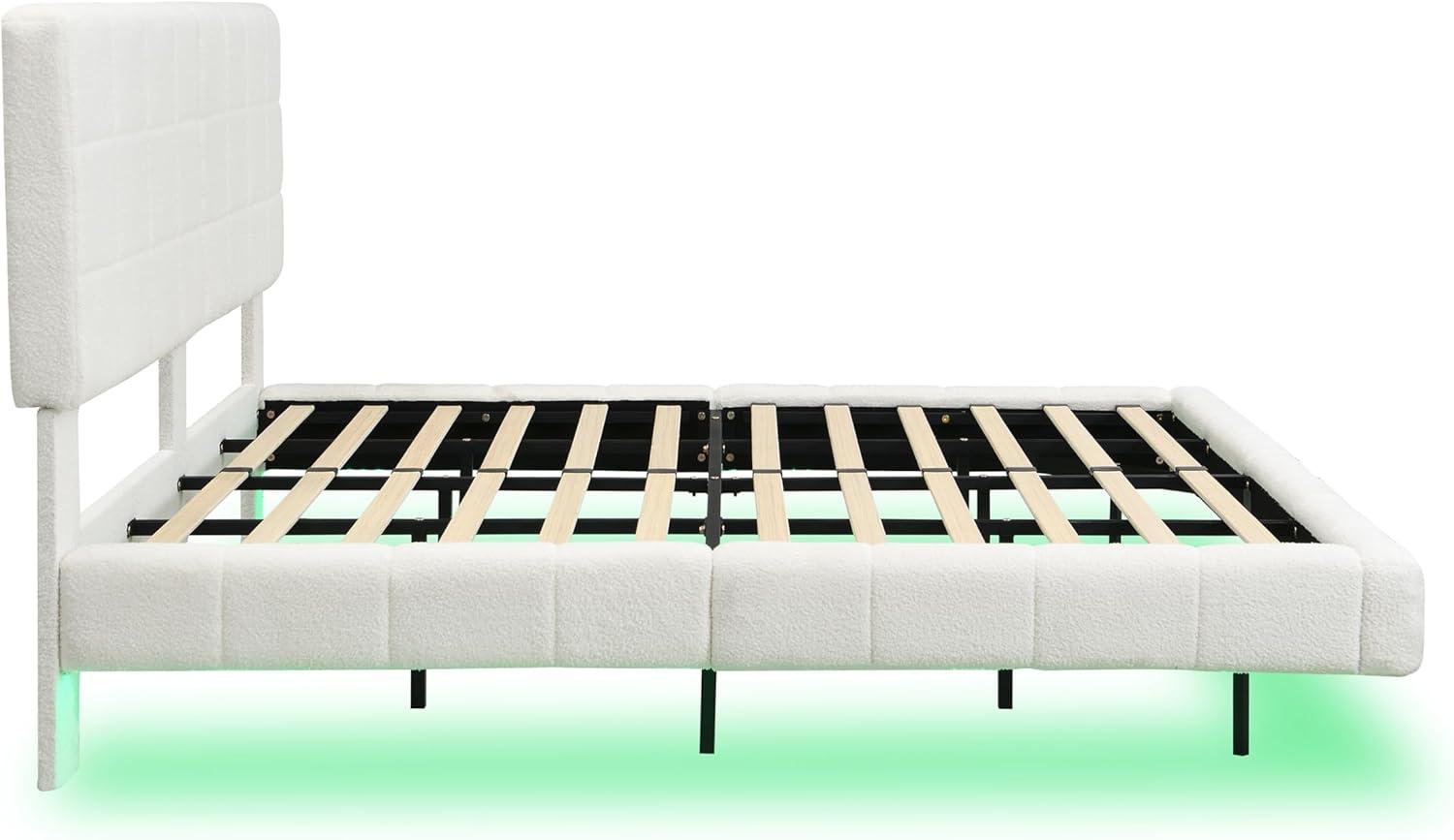 image:imageChristopher Knight Home Borden Floating Bed Frame King Size with Lights Boucle King Size Platform Bed Frame with Headboard Modern Floating King Bed Frame No Box Spring Needed Easy Assembly WhiteKing US Standard