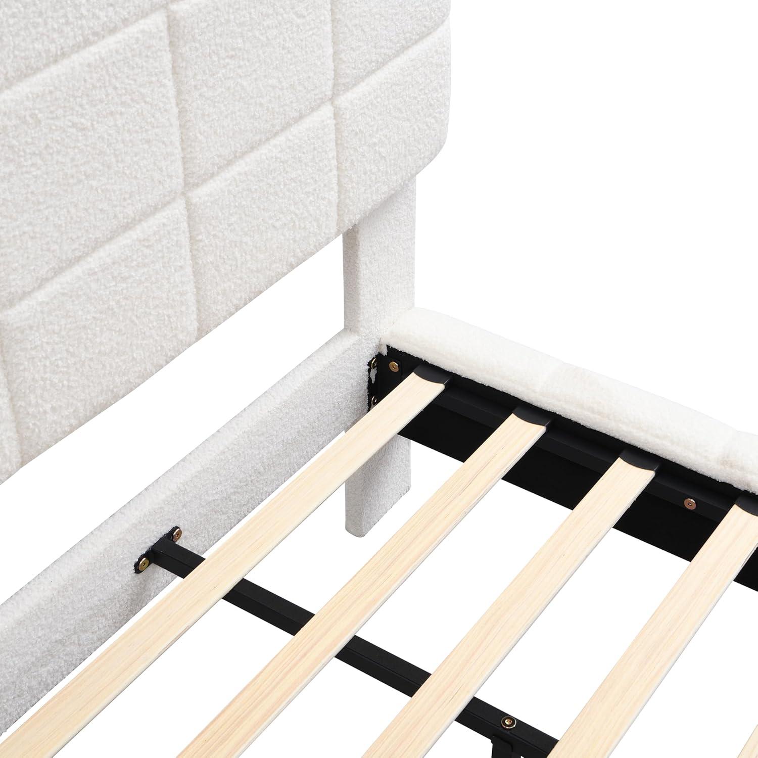 image:imageChristopher Knight Home Borden Floating Bed Frame King Size with Lights Boucle King Size Platform Bed Frame with Headboard Modern Floating King Bed Frame No Box Spring Needed Easy Assembly WhiteQueen US Standard