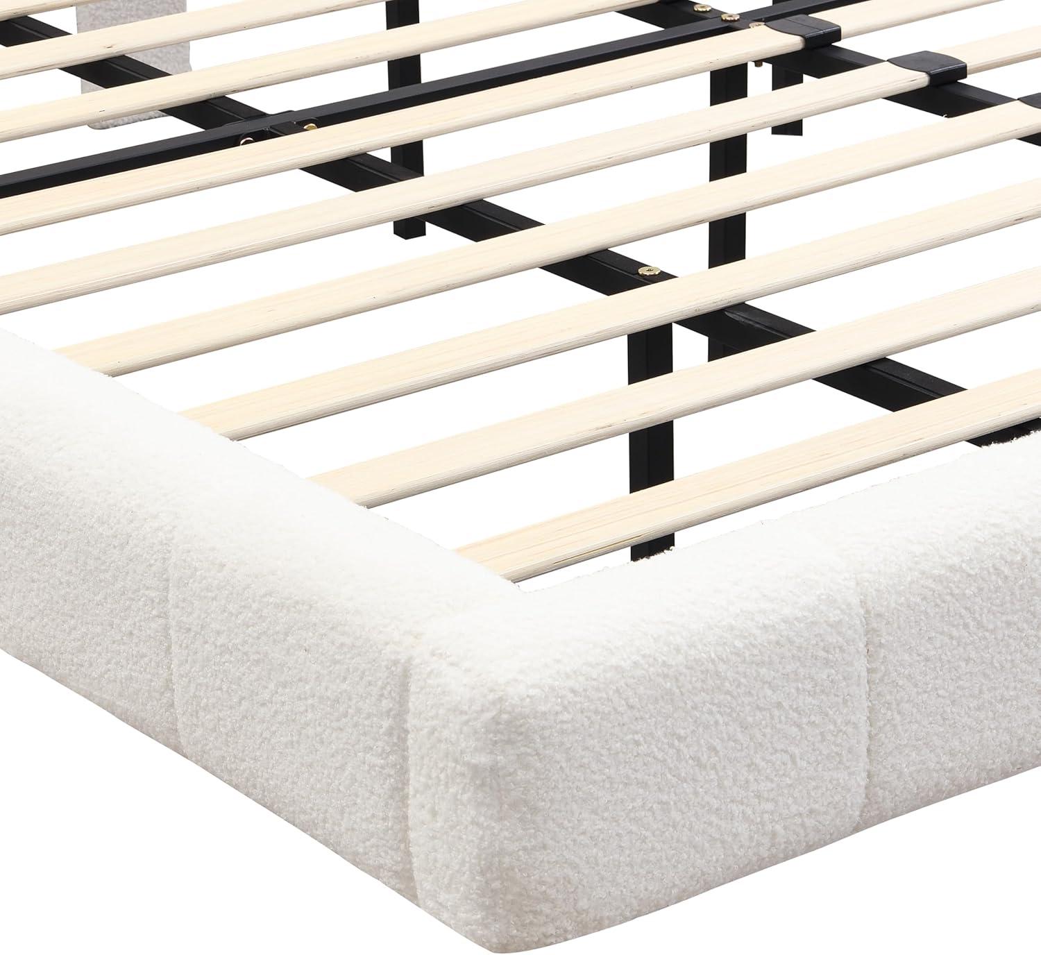 image:imageChristopher Knight Home Borden Floating Bed Frame King Size with Lights Boucle King Size Platform Bed Frame with Headboard Modern Floating King Bed Frame No Box Spring Needed Easy Assembly WhiteQueen US Standard