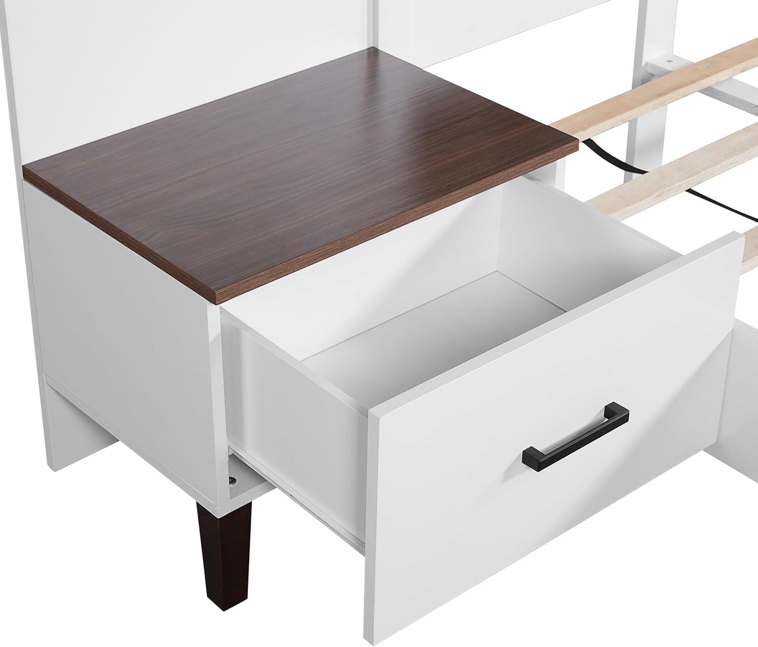 image:imageChristopher Knight Home Camille Rectangular Queen Bed Frame with Headboard Fabric Upholsteed Queen Size Bed Frame with Storage Platform Bed Frame with Nightstand No Box Spring Needed BrownWhite