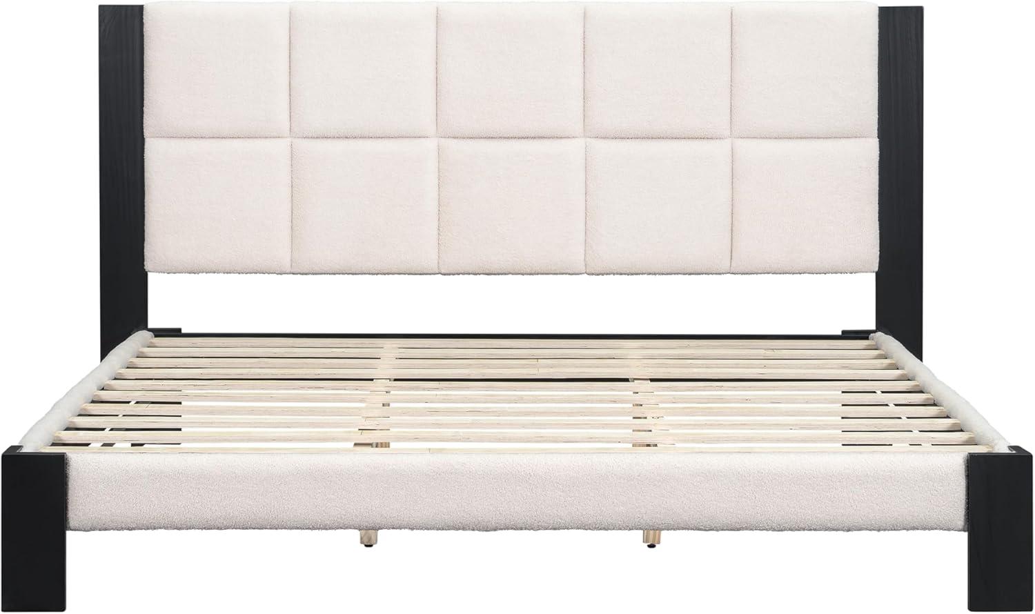 image:imageChristopher Knight Home Fizz Boucle Upholstered King Size Bed Frame Wood Cal King Bed Frame and Headboard Solid and Stable Bedframe No Box Spring Needed Noise Free King Platform Bed BeigeBlackKing Size