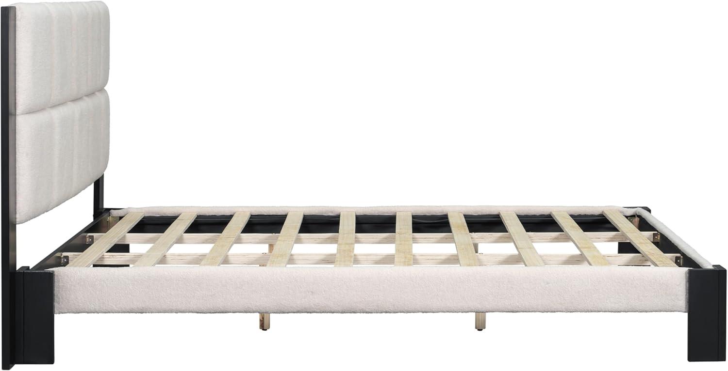 image:imageChristopher Knight Home Fizz Boucle Upholstered King Size Bed Frame Wood Cal King Bed Frame and Headboard Solid and Stable Bedframe No Box Spring Needed Noise Free King Platform Bed BeigeBlackKing Size