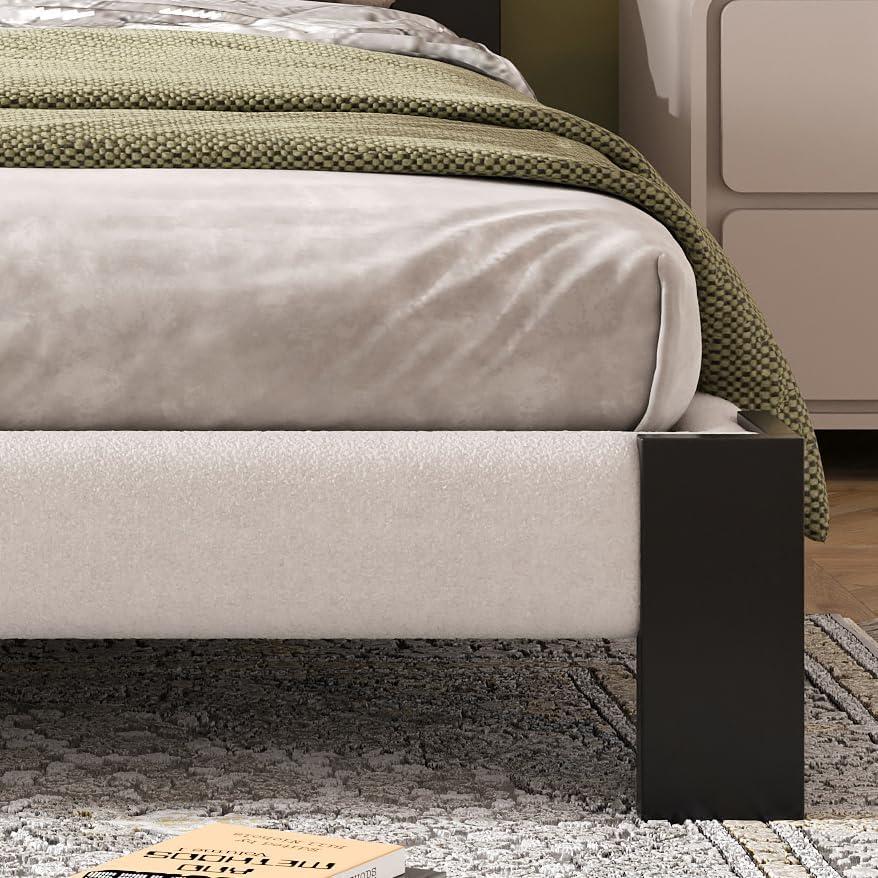 image:imageChristopher Knight Home Fizz Boucle Upholstered King Size Bed Frame Wood Cal King Bed Frame and Headboard Solid and Stable Bedframe No Box Spring Needed Noise Free King Platform Bed BeigeBlackKing Size