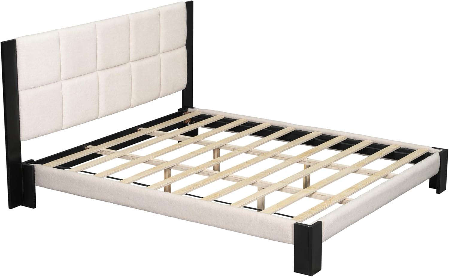 image:imageChristopher Knight Home Fizz Boucle Upholstered King Size Bed Frame Wood Cal King Bed Frame and Headboard Solid and Stable Bedframe No Box Spring Needed Noise Free King Platform Bed BeigeBlackKing Size