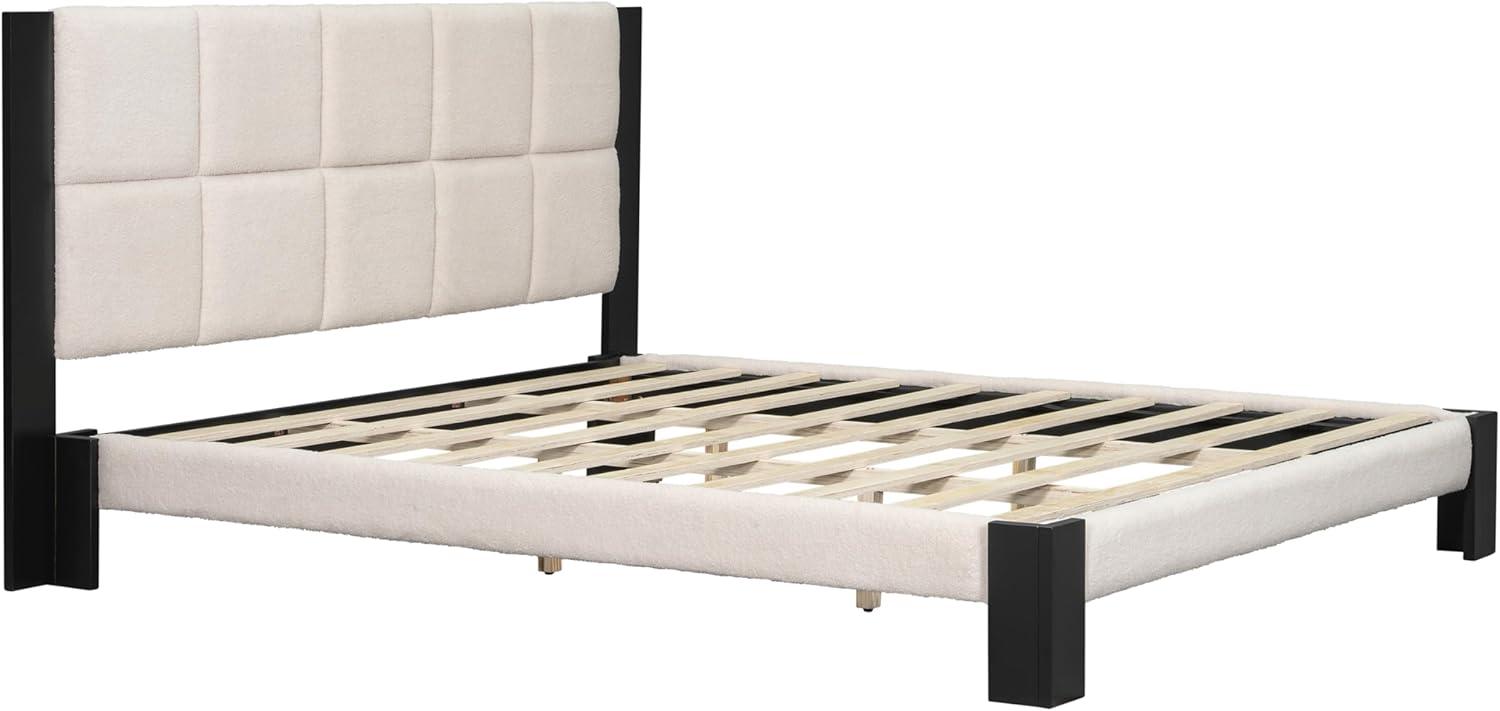 image:imageChristopher Knight Home Fizz Boucle Upholstered King Size Bed Frame Wood Cal King Bed Frame and Headboard Solid and Stable Bedframe No Box Spring Needed Noise Free King Platform Bed BeigeBlackKing Size