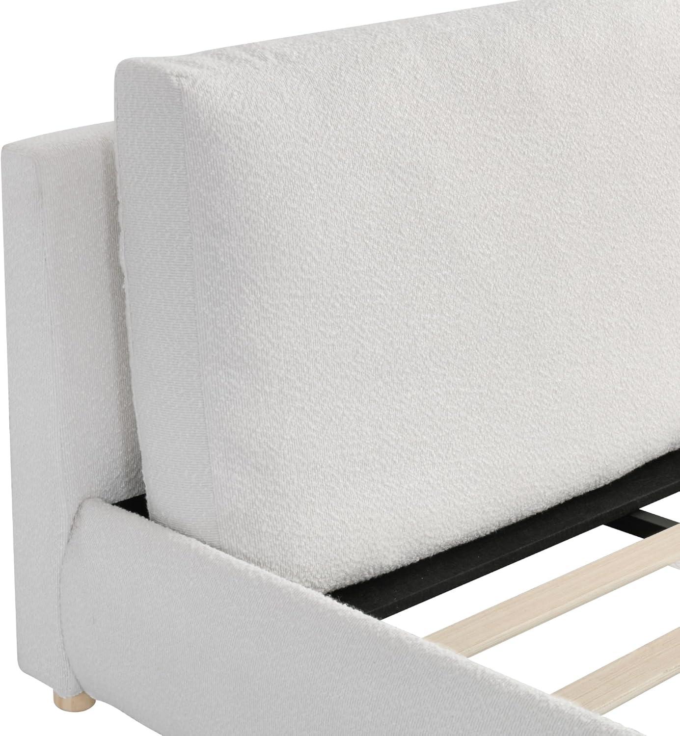 image:imageChristopher Knight Home Hazel King Size Boucle Bed King Size Headboard and Bed Frame Upholstered Boucle Headboard and Footboard Wood Slats Panel Platform Support No Box Spring Needed 500lbs White