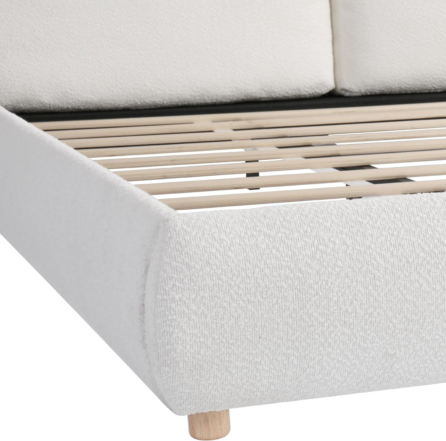 image:imageChristopher Knight Home Hazel King Size Boucle Bed King Size Headboard and Bed Frame Upholstered Boucle Headboard and Footboard Wood Slats Panel Platform Support No Box Spring Needed 500lbs White