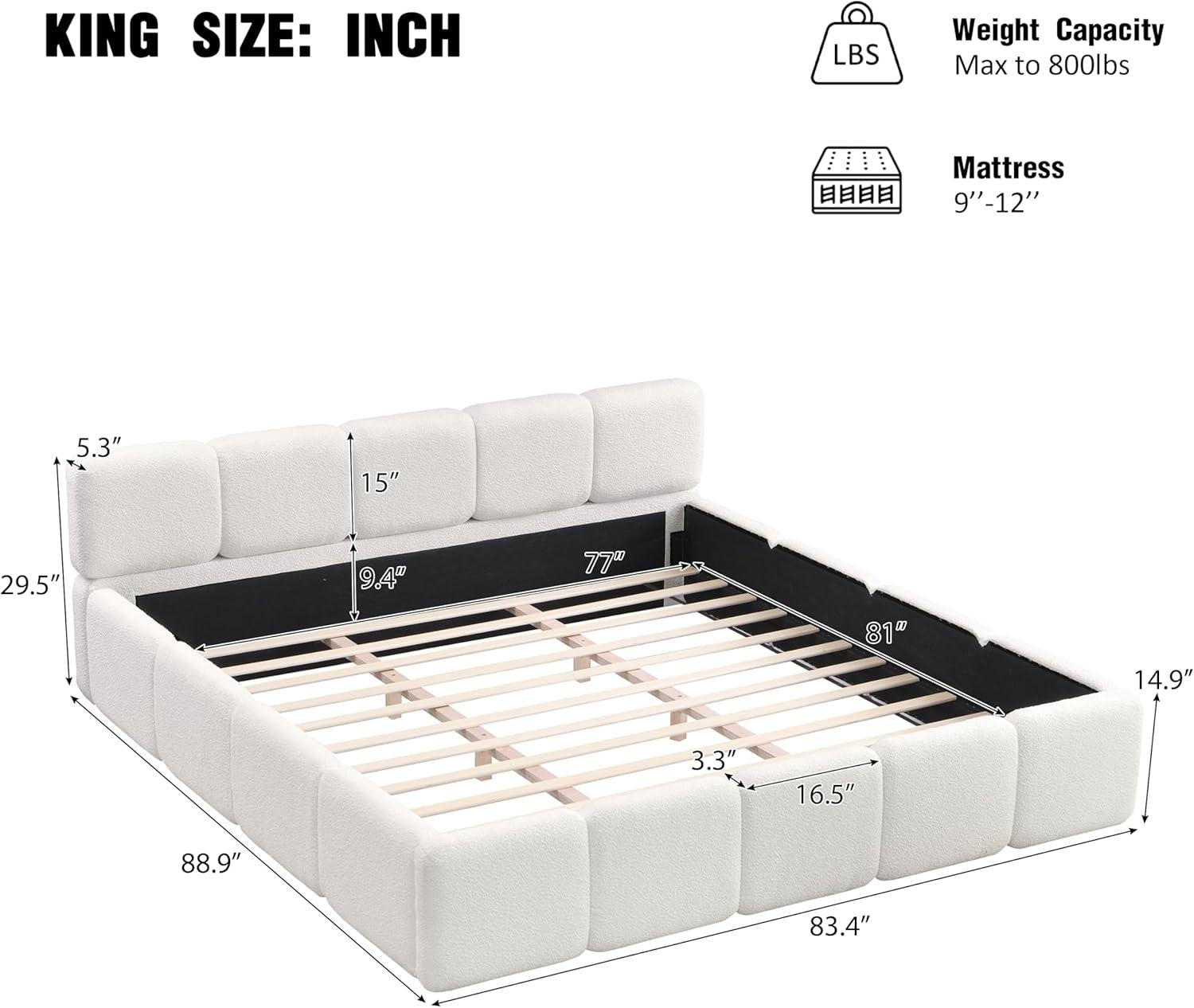 image:imageChristopher Knight Home Hazel King Size Platform Bed Linen Thick Headboard and Footboard Upholstery Grounded Beds Block Style Wood Slat Panel Support No Spring Box Needed Easy Assembly GreenWhite