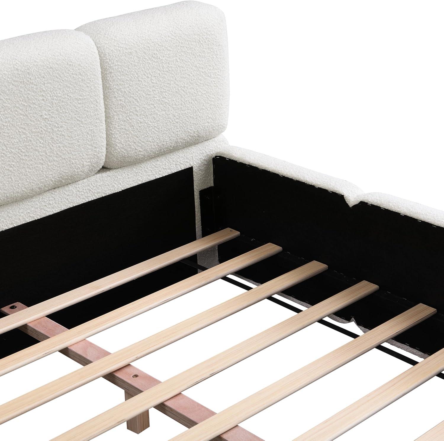 image:imageChristopher Knight Home Hazel King Size Platform Bed Linen Thick Headboard and Footboard Upholstery Grounded Beds Block Style Wood Slat Panel Support No Spring Box Needed Easy Assembly GreenWhite