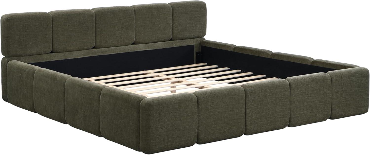 image:imageChristopher Knight Home Hazel King Size Platform Bed Linen Thick Headboard and Footboard Upholstery Grounded Beds Block Style Wood Slat Panel Support No Spring Box Needed Easy Assembly GreenOlive Green