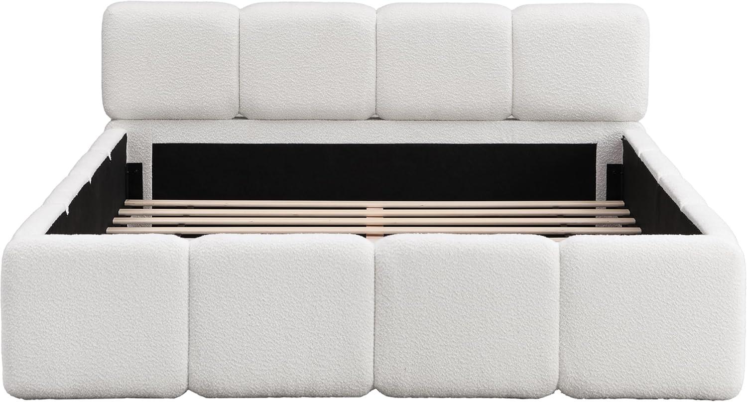 image:imageChristopher Knight Home Hazel King Size Platform Bed Linen Thick Headboard and Footboard Upholstery Grounded Beds Block Style Wood Slat Panel Support No Spring Box Needed Easy Assembly GreenWhite