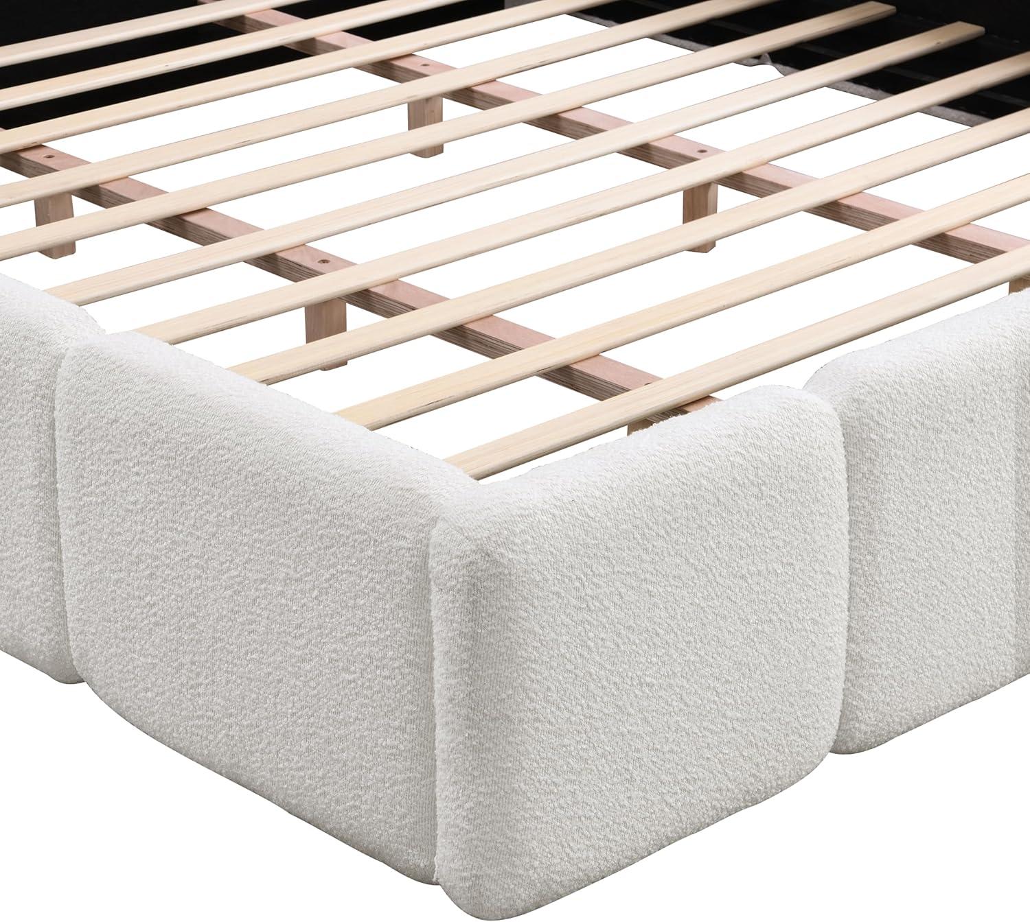 image:imageChristopher Knight Home Hazel King Size Platform Bed Linen Thick Headboard and Footboard Upholstery Grounded Beds Block Style Wood Slat Panel Support No Spring Box Needed Easy Assembly GreenWhite