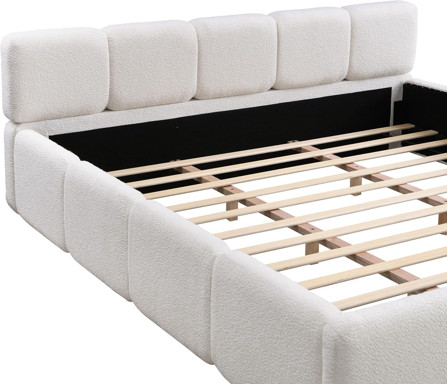 image:imageChristopher Knight Home Hazel King Size Platform Bed Linen Thick Headboard and Footboard Upholstery Grounded Beds Block Style Wood Slat Panel Support No Spring Box Needed Easy Assembly GreenWhite